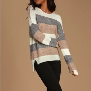 COPY - Lulu’s Come Get Cozy Ivory Multi Striped Sweater